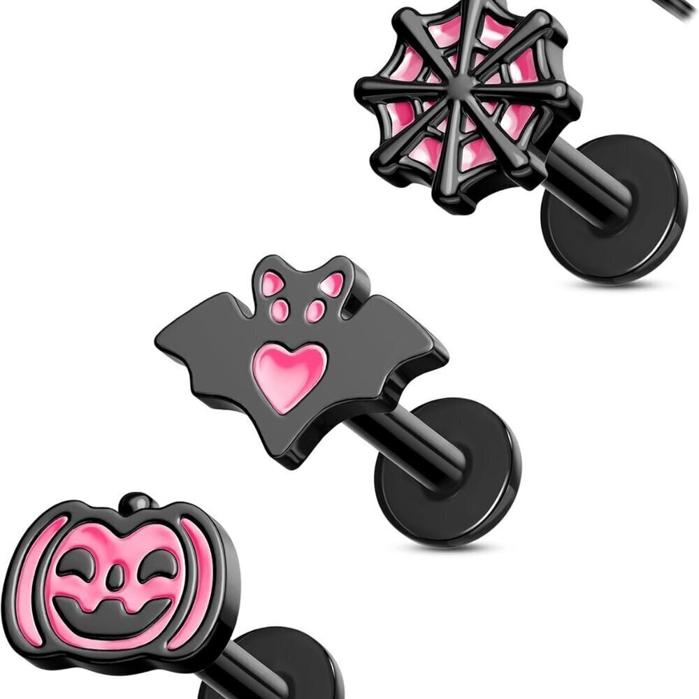 Halloween Pumpkin Helix Stud Earrings 3PCS Surgical Steel Cartilage or Tragus